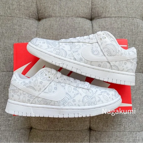 🐰 Nike dunk low white greypaisley bandana shoes